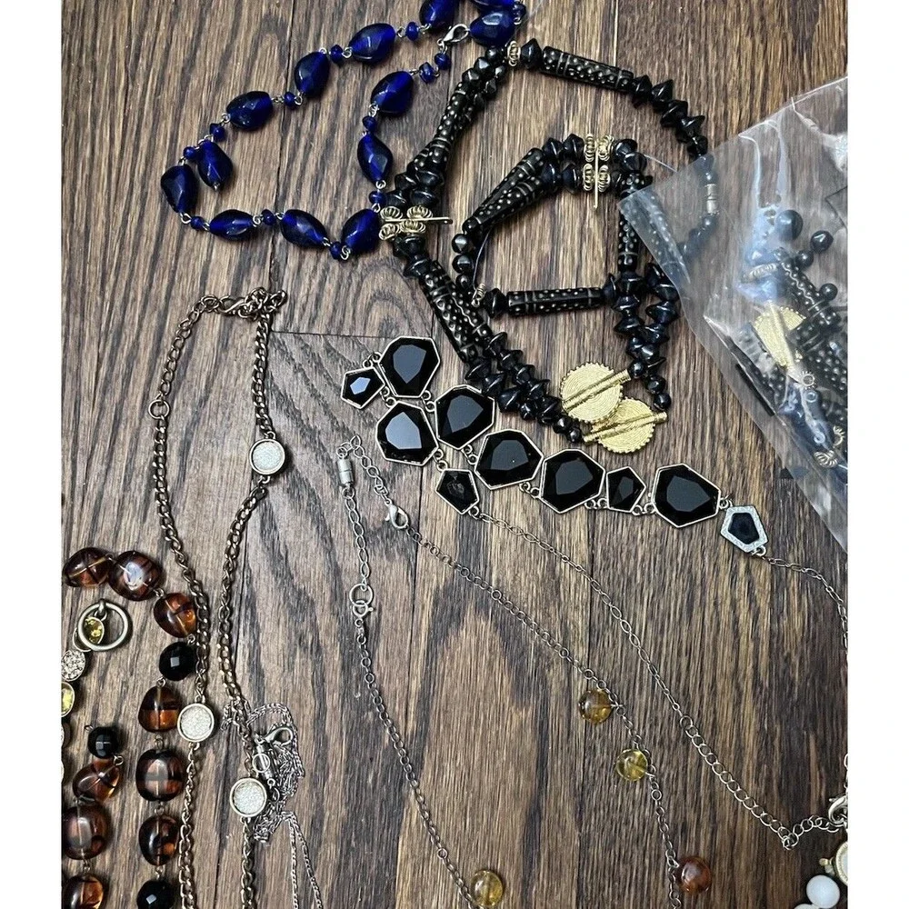 Mixed Lot Broken Jewelry Necklaces Bracelet Pendants Silver Blue Gold